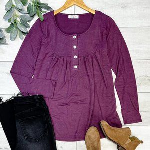 HENLEY NECK WITH YOKE - Eggplant